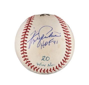 Fergie Jenkins Game Used & Signed  Baseball From 20th Win Game In 1968